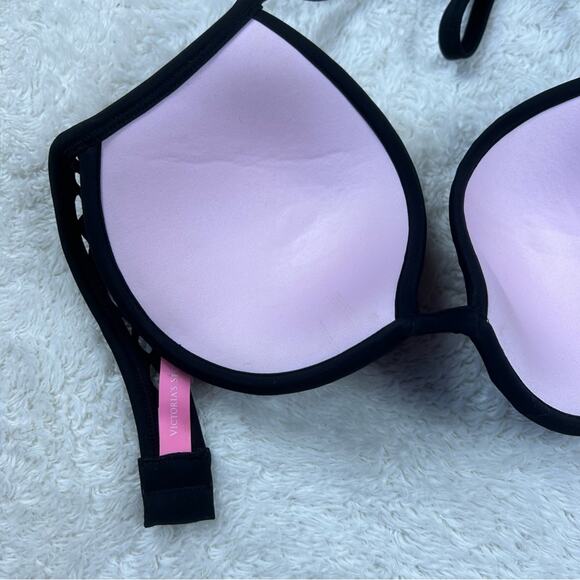 Victoria's Secret pink and black mesh halter bikini top, 34D - Picture 6 of 8